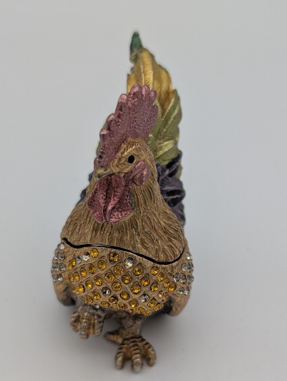 Vintage Rucinni Rooster Trinket Box Jeweled With Swarovski Crystals